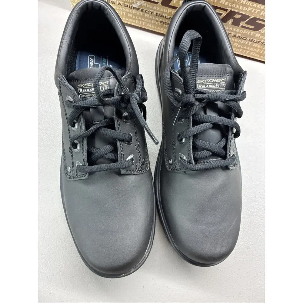 Skechers Relaxed Fit Memory Foam Black Leather Work Shoes Mens 12 SN 64260 - Picture 4 of 10